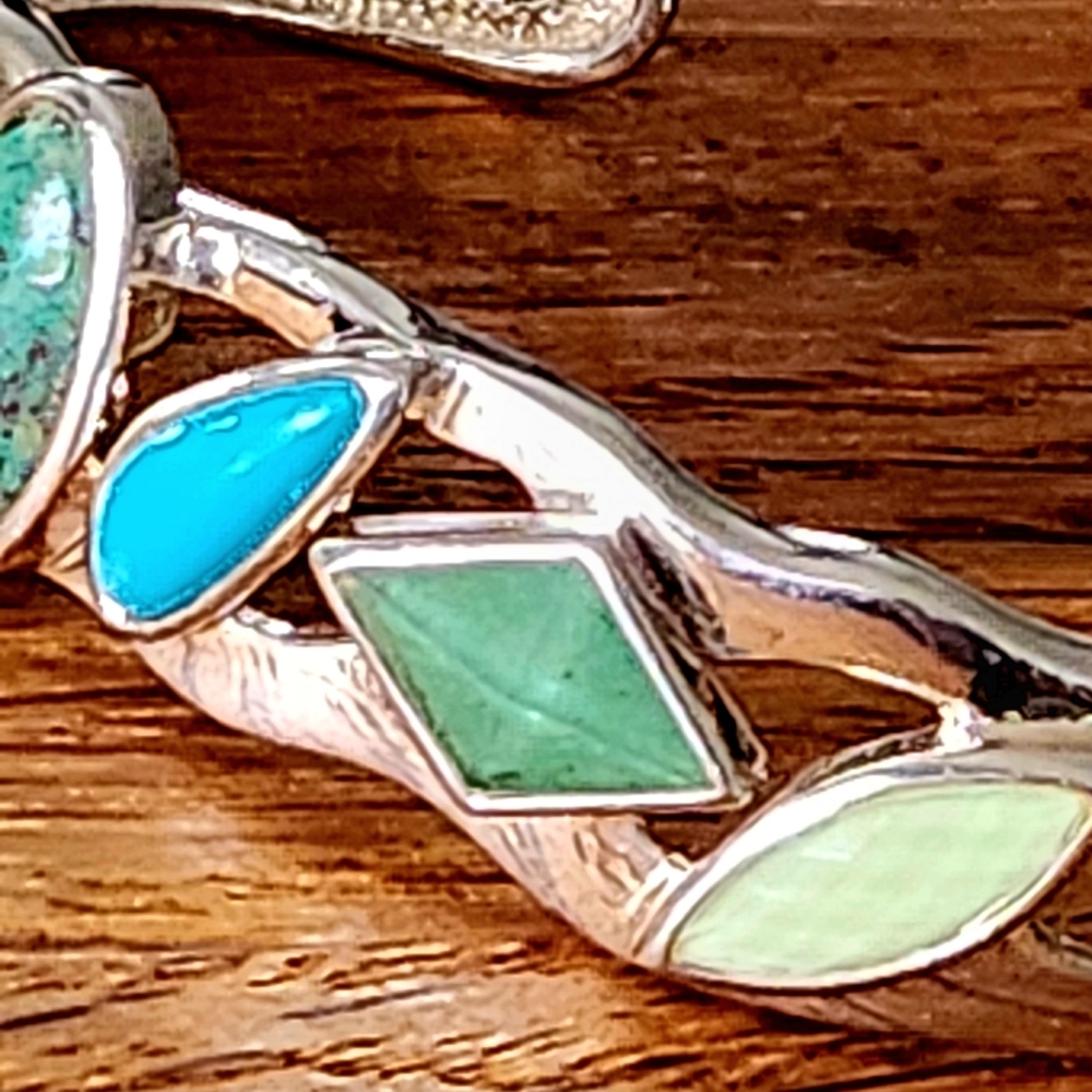 WHITNEY KELLY Sterling Silver Turquoise, Chrysocolla, Chalcedony Cuff Bracelet! - Picture 6 of 12